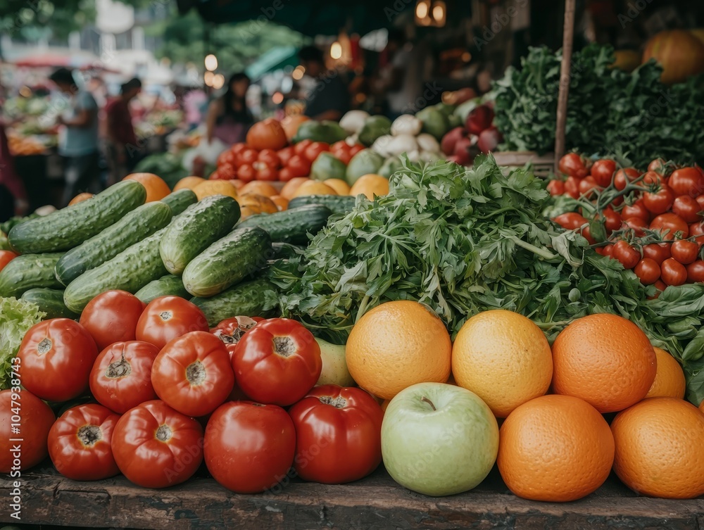 Vibrant Fresh Produce Market Stall Close-up of Ripe Red Tomatoes in Abundance, Healthy Lifestyle Concept