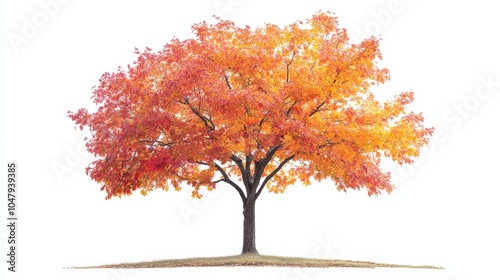 A beautiful maple tree with vibrant red and orange leaves, set against a white background, symbolizing the stunning transition of autumn