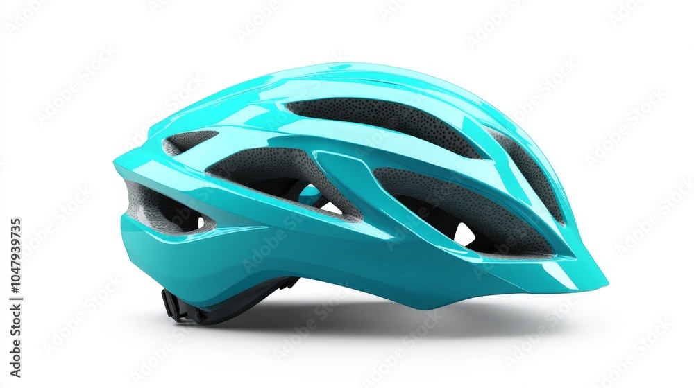 A bright turquoise helmet with a sleek design, reflecting a sense of adventure, placed against a pure white background to enhance its color