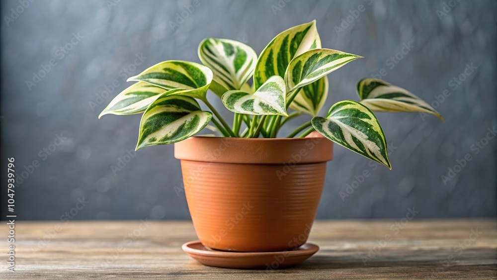 Symmetrical variegated Raphidophora tetrasperma plant in pot Symmetrical variegated Raphidophora tetrasperma plant in pot