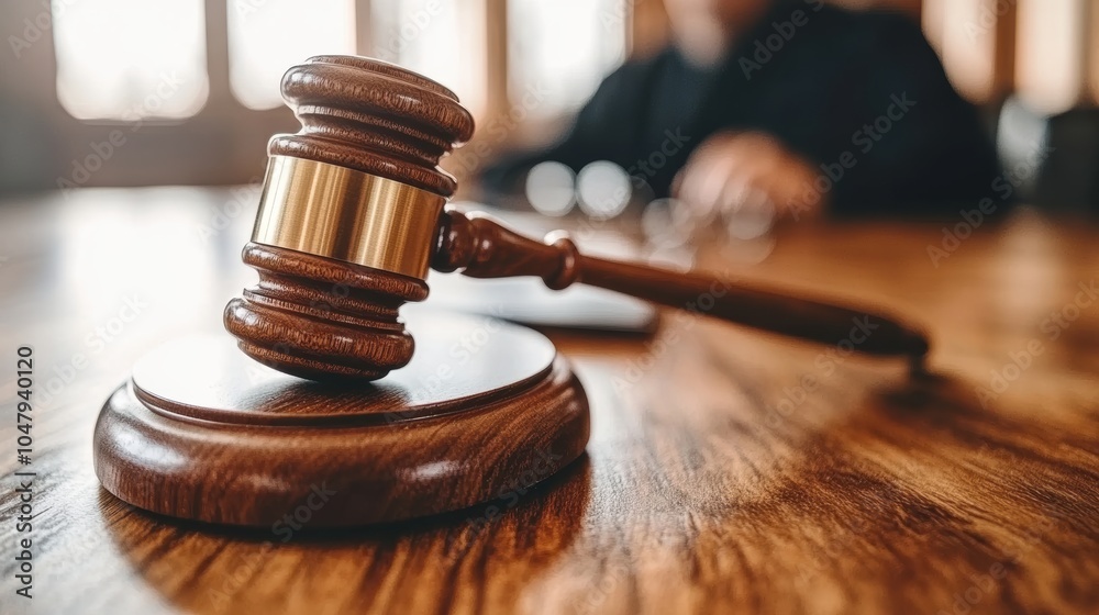 Justice in Action: Close-up of Judge’s Gavel on Wooden Desk in Courtroom Symbolizing Law, Authority, and Decision-Making Process Justice in Action: Close-up of Judge’s Gavel on Wooden Desk in Courtroom Symbolizing Law, Authority, and Decision-Making Process