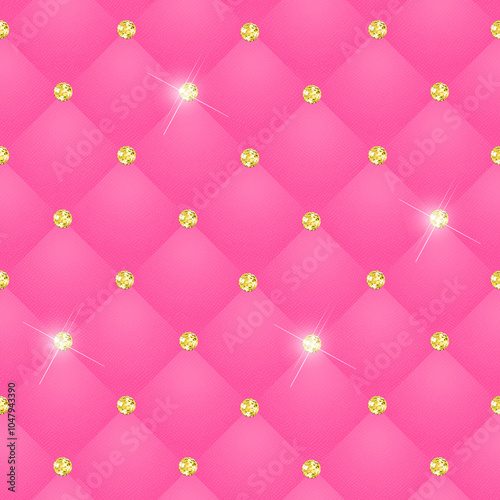 Diamond Tufted Texture with Sparkling Gem Accents – Elegant Upholstery Pattern for Digital and Print Designs
