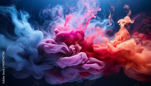 vibrant explosion of colorful smoke, showcasing blend of Cranberry, Vanilla, and Electric Blue hues. background smoke, background abstract or abstract colorful background