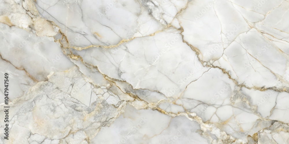 A smooth white marble surface with intricate grey and gold vein patterns A smooth white marble surface with intricate grey and gold vein patterns