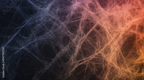 Dark abstract shapes resembling cobwebs create mysterious atmosphere