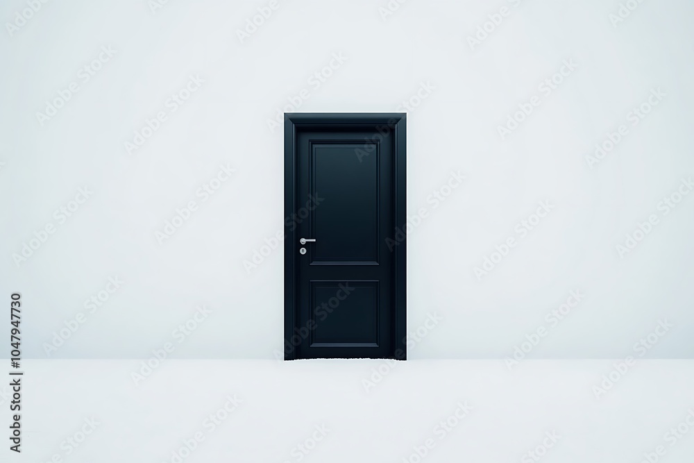 A minimalist black door set against a plain white wall, symbolizing entry or opportunity. A minimalist black door set against a plain white wall, symbolizing entry or opportunity.