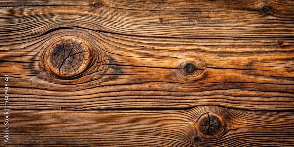 Naklejka premium A Close-Up View of a Weathered Wooden Plank Featuring Distinctive Knots and Grain Patterns