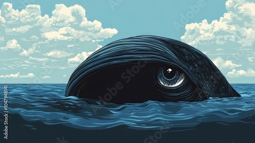 Whaleâ€™s giant eye gazing through the water Adobe Illustrator