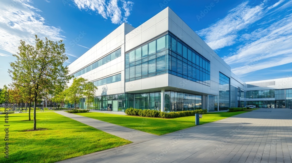Obraz premium Modern Office Building with Clear Blue Sky