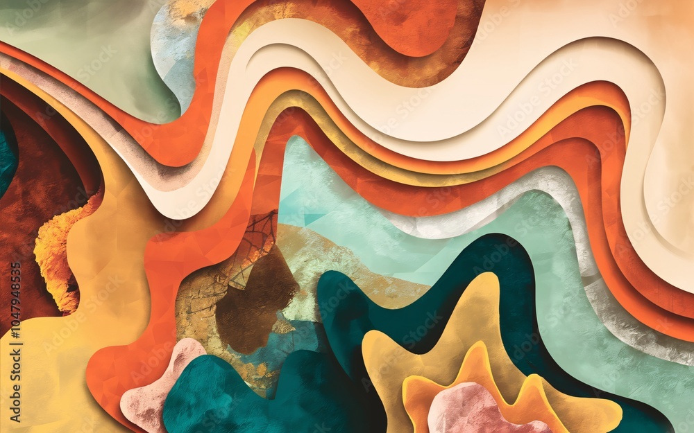 abstract design with a blend of organic shapes and vibrant colors, including shades of orange, teal, and earthy tones. abstract design with a blend of organic shapes and vibrant colors, including shades of orange, teal, and earthy tones.