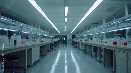 Modern Laboratory Interior with Chemical Bottles