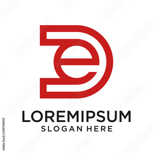 Modern Red Combined Letters De or ED Logo