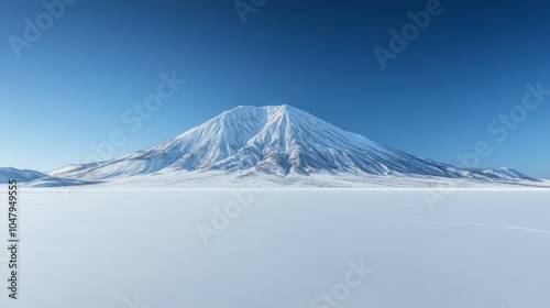 Snow capped Mountain Peak Against a Blue Sky in Winter