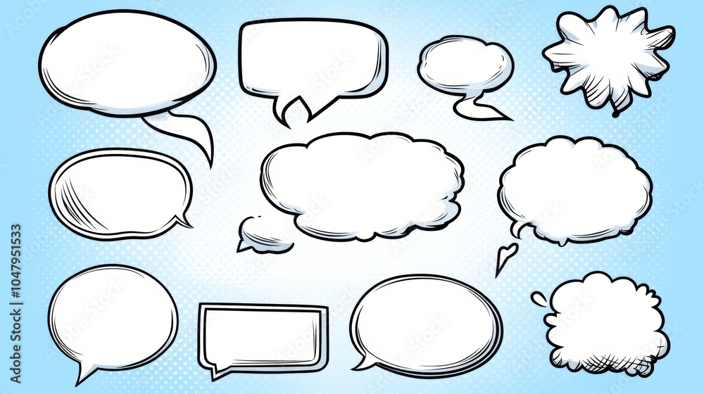 Fototapeta premium Comic Book Speech Bubbles Set Hand Drawn Blank Speech Balloons Retro Cartoon Design