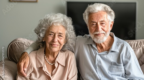 Joyful Elderly Couple Enjoying TV Time Together at Home