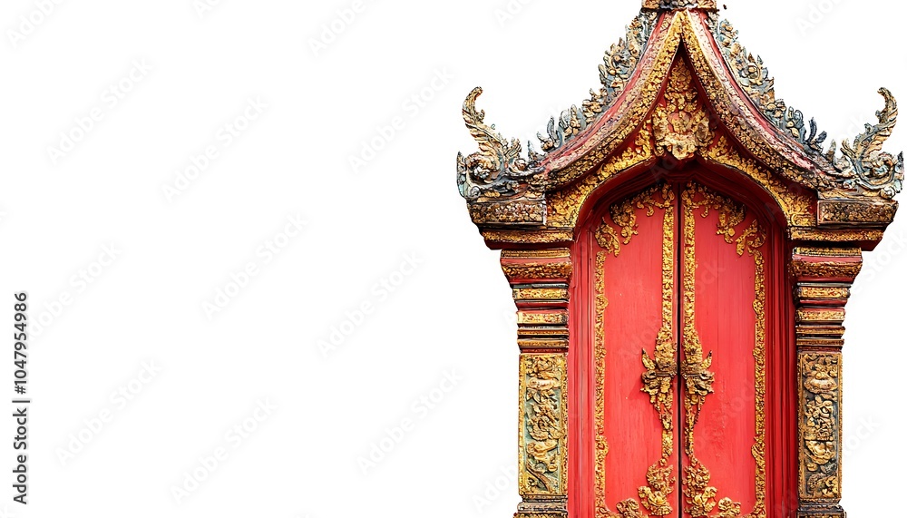 Fototapeta premium Ornate red door with intricate carvings, showcasing traditional architectural design.