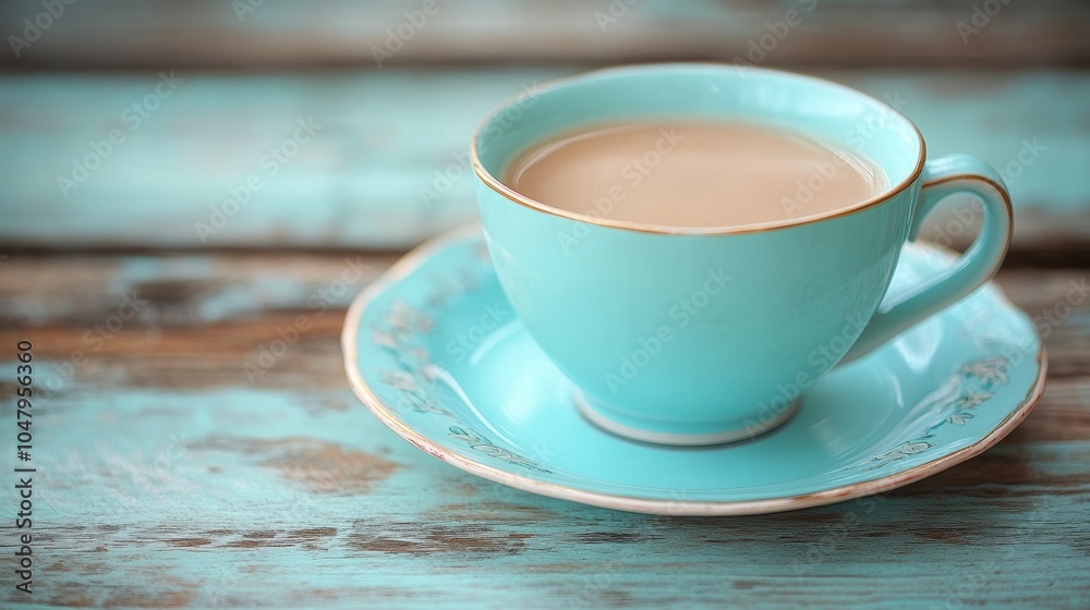 Pastel Blue Cup of Tea on Rustic Wooden Table, Perfect for a Calm and Relaxing Moment in a Cozy Setting Pastel Blue Cup of Tea on Rustic Wooden Table, Perfect for a Calm and Relaxing Moment in a Cozy Setting