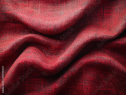 A striking bright red fabric texture creates an energetic backdrop, perfect for bold designs, marketing materials, or festive events like Valentine’s Day. photo