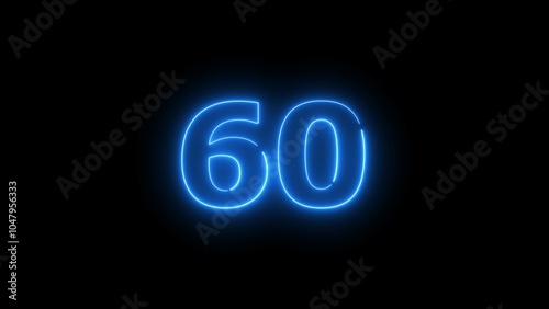 Glowing neon light countdown 60 number illustration background 4k.