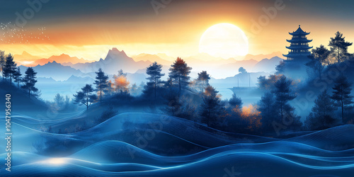 Abstract artistic dreamy Chinese landscape