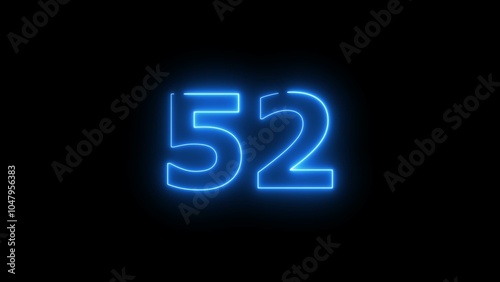 Glowing neon light countdown 52 number illustration background 4k.