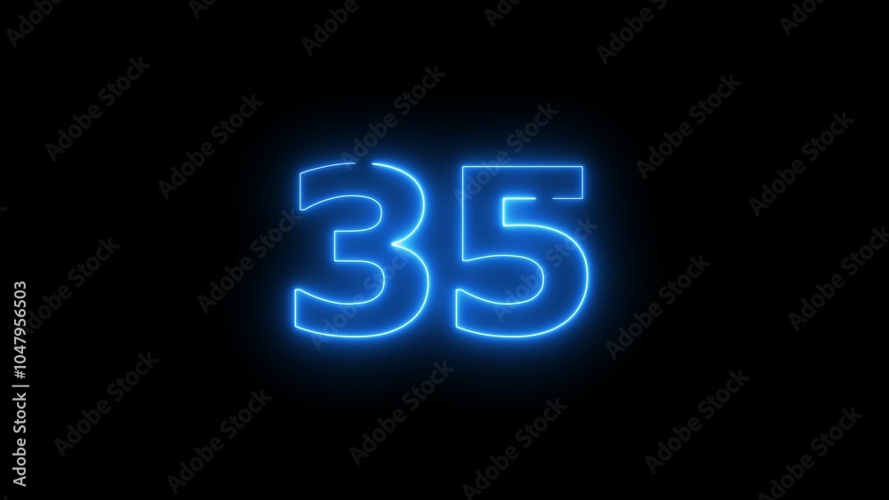 Glowing neon light countdown 35 number illustration background 4k. Glowing neon light countdown 35 number illustration background 4k.
