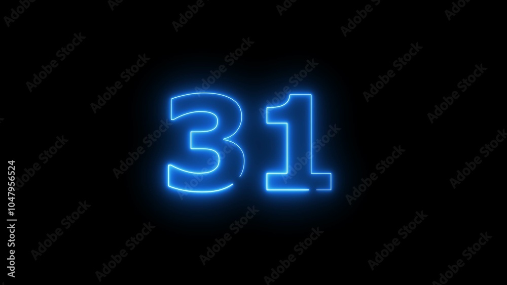 Glowing neon light countdown 31 number illustration background 4k. Glowing neon light countdown 31 number illustration background 4k.