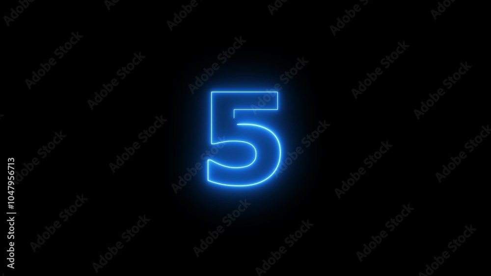 Abstract neon light countdown 5 number illustration background 4k. Abstract neon light countdown 5 number illustration background 4k.