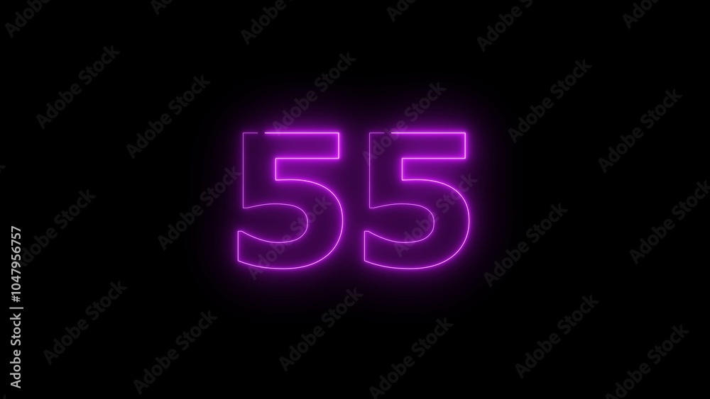 Glowing neon light countdown 55 number illustration background 4k. Glowing neon light countdown 55 number illustration background 4k.