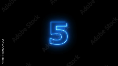 Abstract neon light countdown 5 number illustration background 4k.