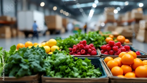 Fresh Produce Distribution: Raspberries, Oranges, Lettuce, Warehouse