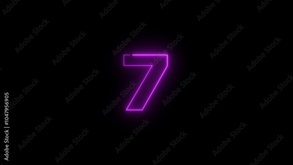 Abstract neon light countdown 7number illustration background 4k. Abstract neon light countdown 7number illustration background 4k.