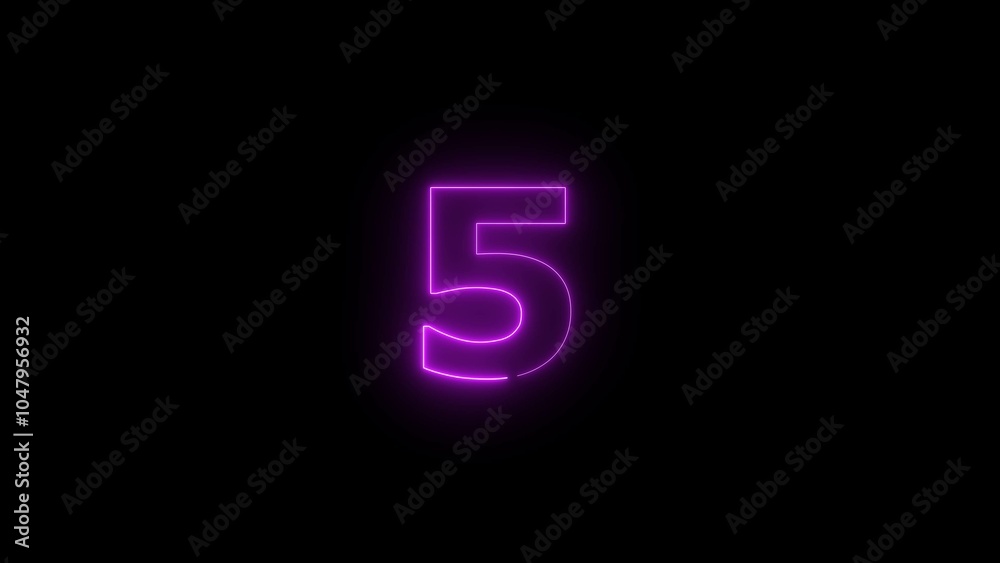 Abstract neon light countdown 5 number illustration background 4k. Abstract neon light countdown 5 number illustration background 4k.