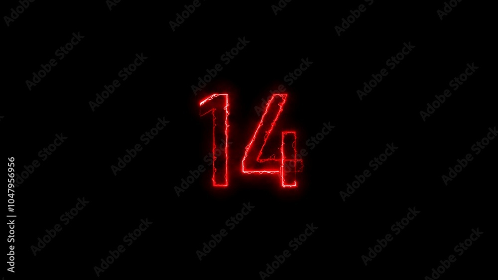 Abstract neon light countdown 14 number illustration background 4k.