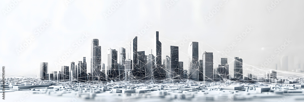 Obraz premium Futuristic Urban Technology Network with Connected Cityscape