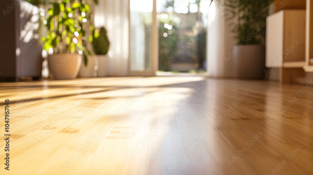 Sunlight streaming through a window onto wooden floor Sunlight streaming through a window onto wooden floor