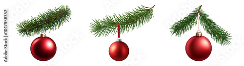 Festive Red Ornaments with Green Pine Branches