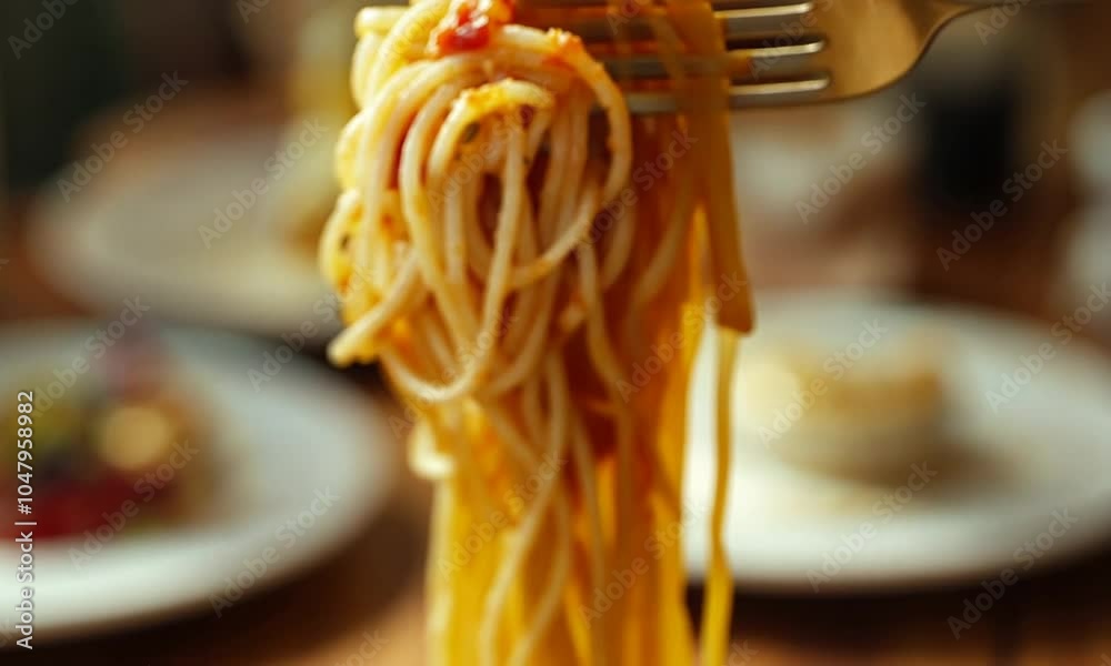 A close-up of a fork lifting spaghetti, showcasing its texture and sauce.