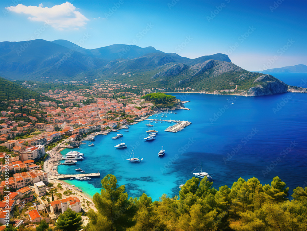 Φωτογραφία View of the panorama of the Turkish city of Kas from above