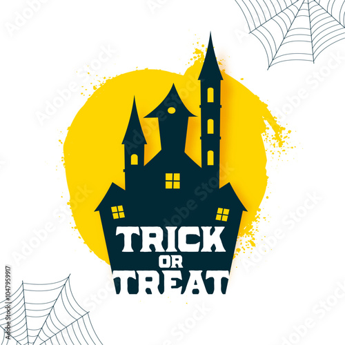 grunge style halloween trick or treat poster with house and spiderweb