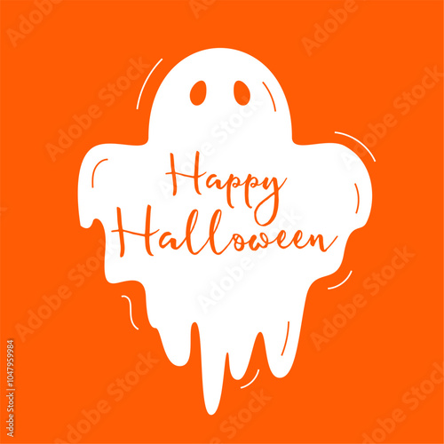 doodle style halloween ghost orange background