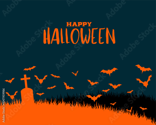 happy halloween scary graveyard background with bat design