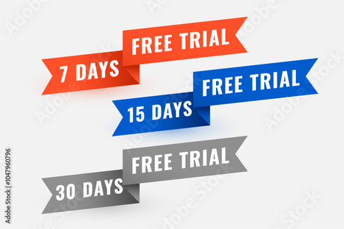 set of 7,15 and 30 days free trial ribbon banner