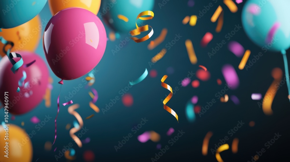 Colorful balloons and confetti celebrating a festive occasion Colorful balloons and confetti celebrating a festive occasion