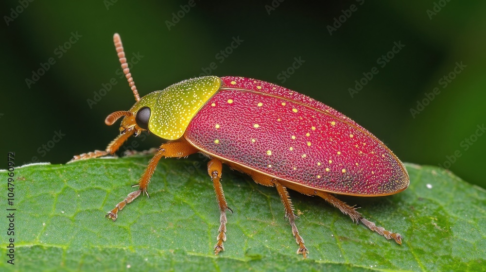 Vibrant Red and Yellow Insect on Green Leaf Vibrant Red and Yellow Insect on Green Leaf