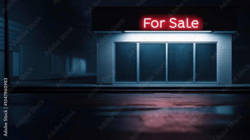 Abandoned storefront with glowing Abandoned storefront with glowing