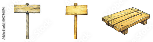 Wooden Signs and Pallet on Transparent Background