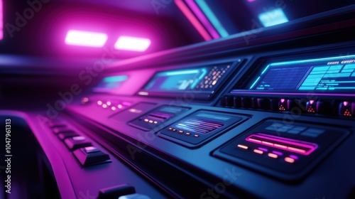 Futuristic control panel with vibrant neon lights