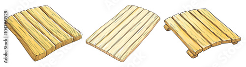 Three Wooden Planks on Transparent Background