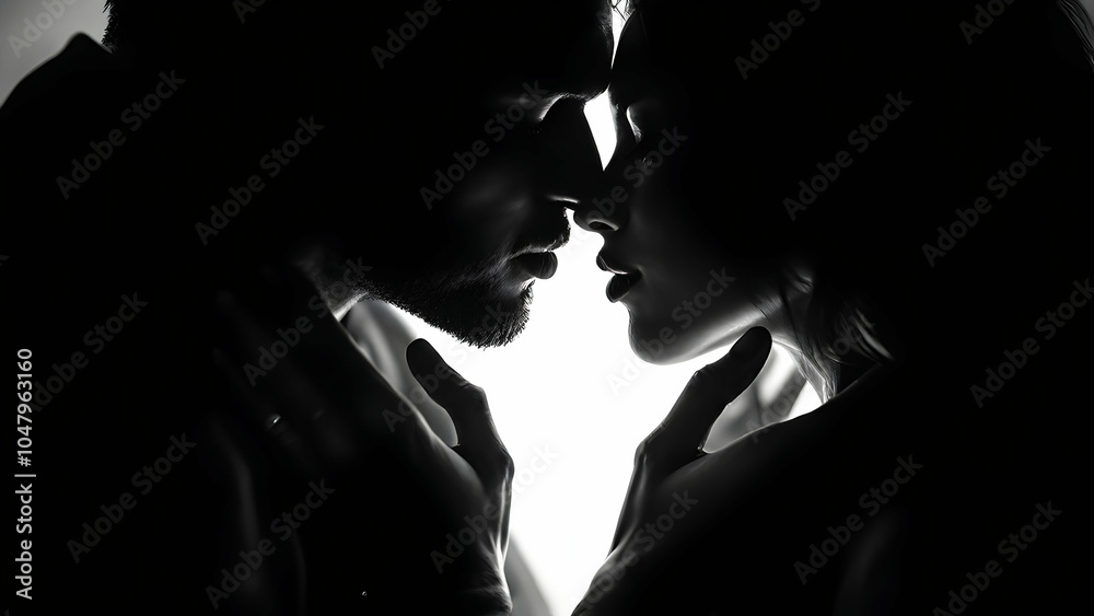 Romantic Silhouette of Two People in Embrace Romantic Silhouette of Two People in Embrace